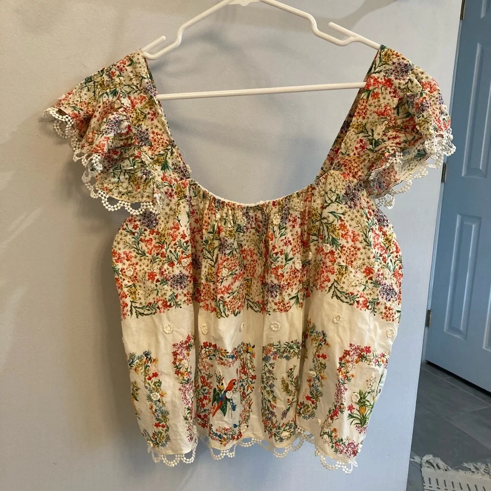FARM Rio Cream Floral Square-Neck Ruffle Blouse - Picture 3 of 8